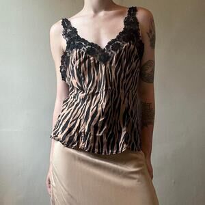 Vintage Silkscreen Tiger Print Silk Camisole Small